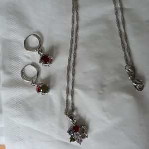 Multi stone necklace & pierced earring set